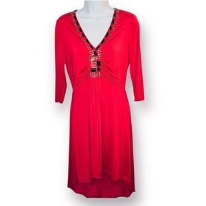 Long Tall Sally Beaded Ruched Chest High Low Dress Red S Tall